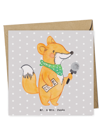 Mr. & Mrs. Panda Grußkarte Journalist Herz ohne Spruch in Grau Pastell