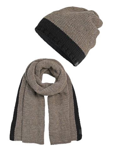 elkline Set: Strickschal Wrapped mit Beanie Hat Up in khaki - black