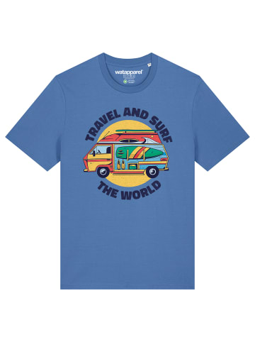 wat? Apparel T-Shirt Travel and surf in Bright Blue