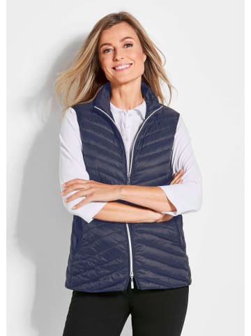 GOLDNER Kurzgröße: Taillierte Daunenweste mit Stehkragen in marine