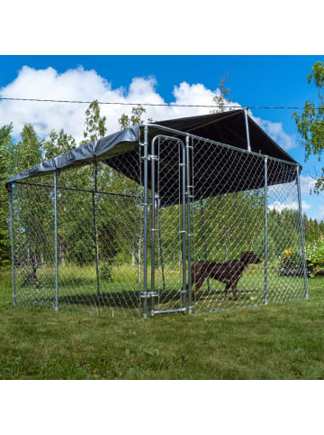 Trekker Hundezwinger mit Dach in Silber 4x4m
