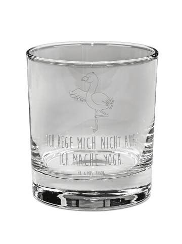 Mr. & Mrs. Panda Tumbler Glas Flamingo Yoga mit Spruch in Transparent