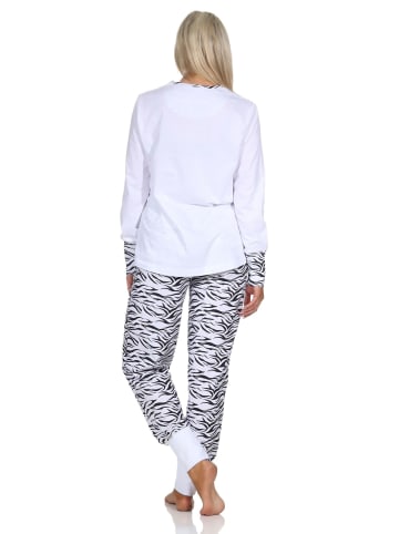 NORMANN Pyjama Schlafanzug Bündchen und Hose Animalprint - 84626 in weiß