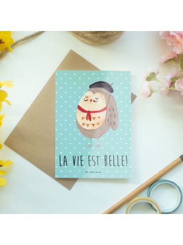 Mr. & Mrs. Panda babykarte Eule Frankreich mit Spruch in Türkis Pastell