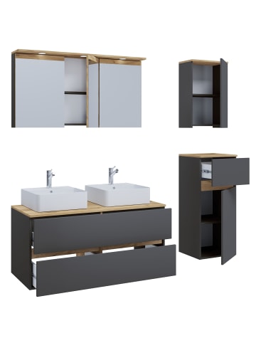 VCM 6 tlg. Badmöbel-Set mit Waschbecken Cosila-A 111cm in Anthrazit / Honig-Eiche