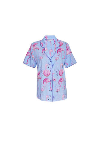 Cyberjammies Zoey Flamingo Pyjama Top in light blue melange