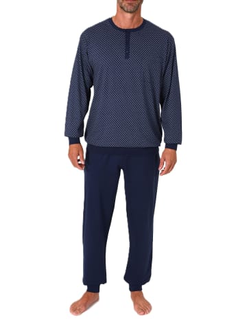 NORMANN Langarm Schlafanzug Pyjama Bündchen Minimalprint - 86503 in marine
