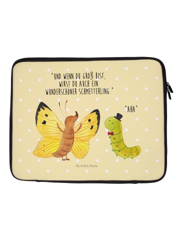 Mr. & Mrs. Panda Laptop Sleeve Raupe Schmetterling mit Spruch in Gelb Pastell