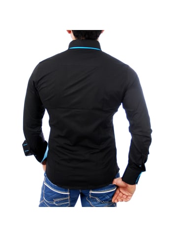 RESLAD Hemd Alabama Kontrast in schwarz-türkis