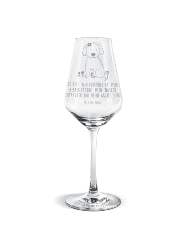 Mr. & Mrs. Panda Weißwein Glas Hund Dame mit Spruch in Transparent