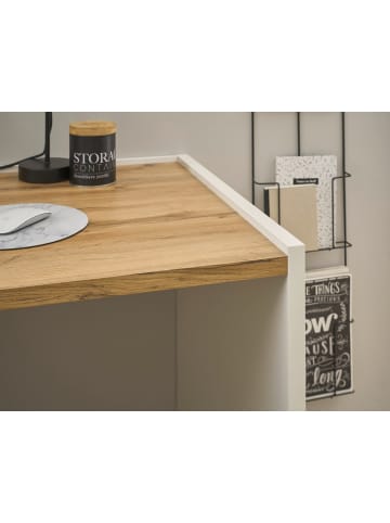 Furn.Design Schreibtisch weiß matt, Eiche Wotan 143 cm, Laptoptisch mit großer Arbeitsfläche
