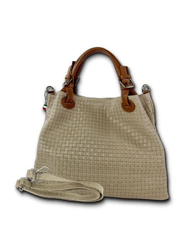 Florence Leder Handtasche, Umhängetasche Florence Tasche taupe, beige ca. 31cm