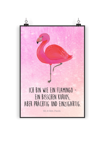 Mr. & Mrs. Panda Poster Flamingo Classic mit Spruch in Aquarell Pink