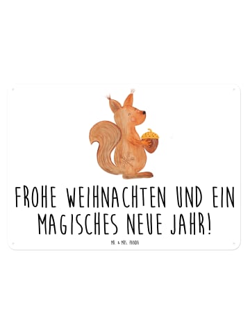 Mr. & Mrs. Panda Blechschild Eichhörnchen Weihnachten mit Spruch in Weiß
