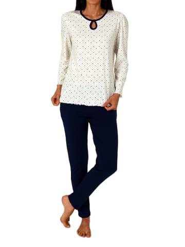 NORMANN Langarm Schlafanzug Pyjama Tupfen Punkte Optik in marine