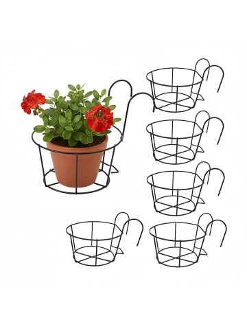relaxdays 6 x Hängeblumentopf in Schwarz - (B)20 x (H)21 x (T)26 cm
