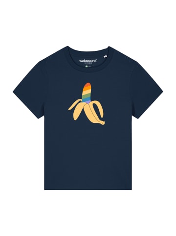 wat? Apparel T-Shirt Rainbow Banana in Dunkelblau