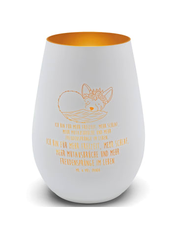 Mr. & Mrs. Panda Windlicht Glas Wüstenfuchs Blumen mit Spruch in Weiß