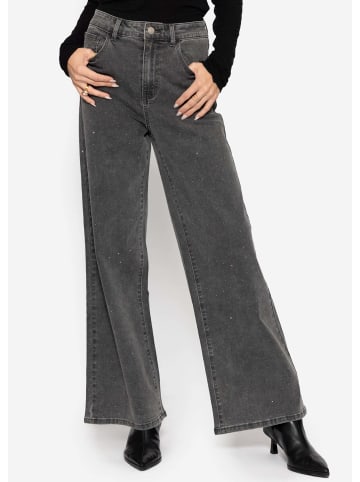 SASSYCLASSY Wide Leg Jeans mit Strasssteinen in Dunkelgrau