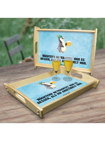 Mr. & Mrs. Panda Deko Tablett Pinguin Bier mit Spruch in Eisblau