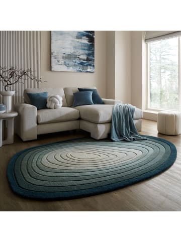 KADIMA DESIGN Teppich Wolle, Organische Form, Ombre Farbverlauf, Hoch-Tief in Türkis-Beige