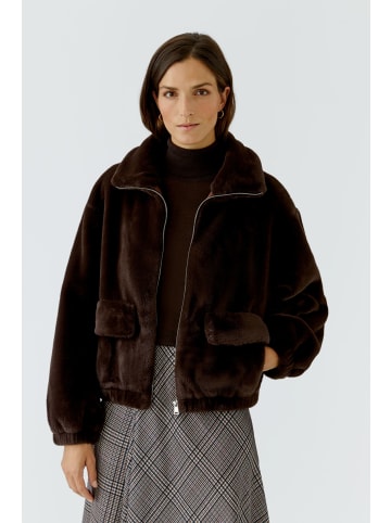 Oui Kunstfelljacke im Blouson-Stil in Chocolate Torte