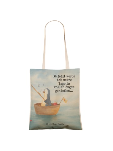 Mr. & Mrs. Panda Shopper Bag Pinguin Angelboot Design mit Spruch in Weiß