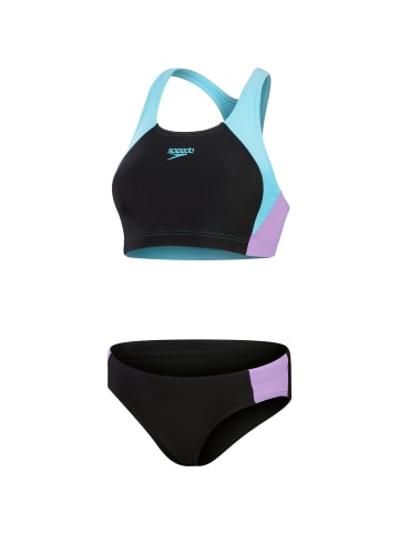 Speedo Bikini Set Colourblock Splice in black-sweet purple-picton blue