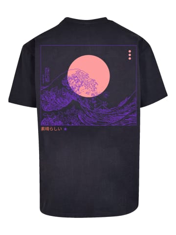 F4NT4STIC Herren T-Shirt Oversized PLUS SIZE Kanagawa Welle in marineblau