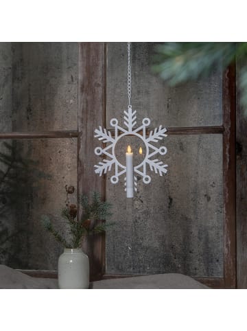 STAR Trading LED Kerze ,Flamme Snow' mit Schneeflocke in Weiß, Fensterbeleuchtung,