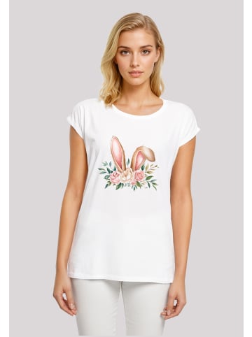 F4NT4STIC T-Shirt Blumen Osterhasen Ohren Dekor in weiß