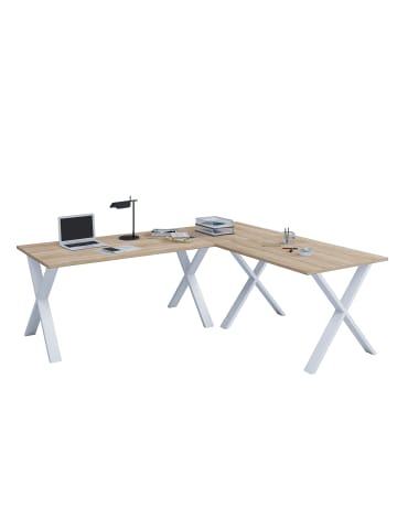 VCM  X Schreibtisch Eckschreibtisch L Form 220x160x80 in Weiß / Sonoma-Eiche