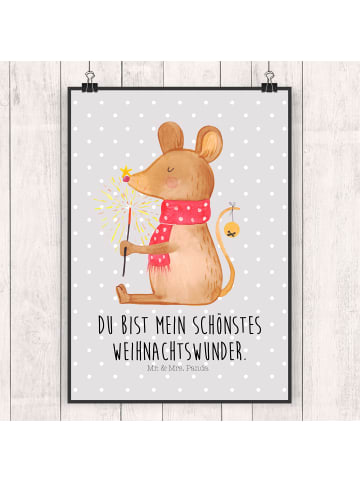 Mr. & Mrs. Panda Wandbild Maus Weihnachten mit Spruch in Grau Pastell