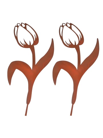 relaxdays 2 x Gartenstecker "Tulpe" in Braun - (B)39 x (H)80 cm
