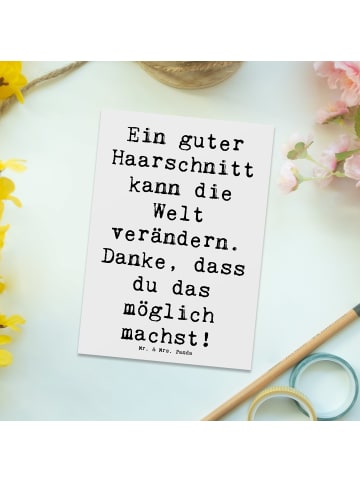 Mr. & Mrs. Panda Postkarte Spruch Friseur Wunder mit Spruch in Weiß