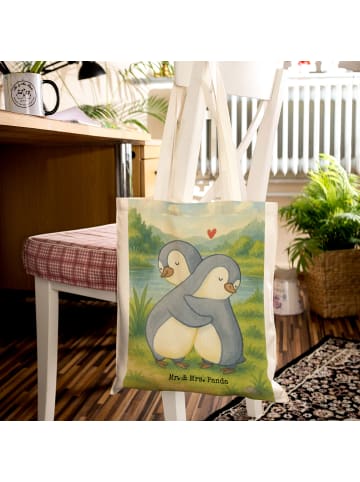 Mr. & Mrs. Panda Jutebeutel Pinguine Kuscheln Design ohne Spruch in Weiß