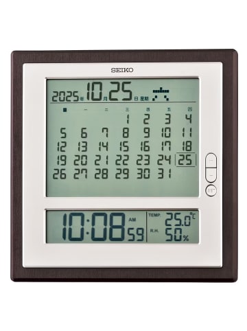 Seiko Wanduhr / Tischuhr mit Digitalanzeige Anthrazit / Braun
