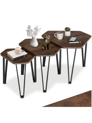 tectake Beistelltisch-Set Torquay stapelbar, Industrial Holz dunkel, rustikal