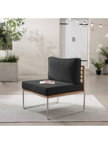 home24 Loungesessel - Webstoff / Teak massiv / Edelstahl - Anthrazit - 70 x 74 x 70 cm in Anthrazit
