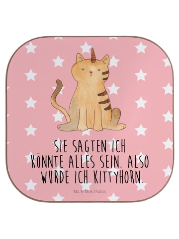 Mr. & Mrs. Panda Tischuntersetzer Einhorn Katze mit Spruch in Rot Pastell