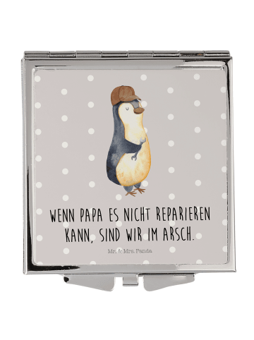 Mr. & Mrs. Panda Handtaschenspiegel quadratisch Wenn Papa es nic... in Grau Pastell