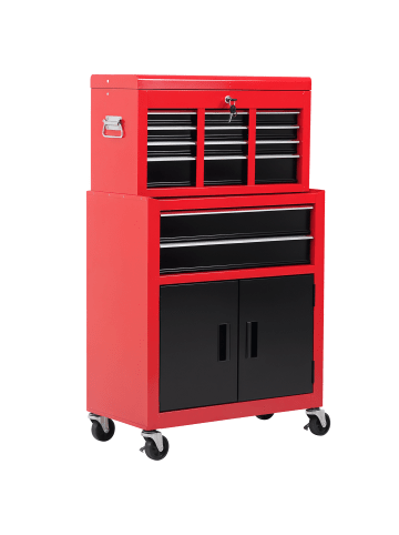 HOMCOM Werkstattwagen in Rot & Schwarz 61,6L x 33B x 108H cm