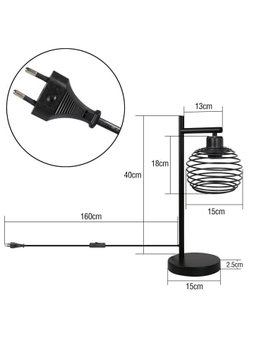 ZMH Tischleuchte 1-flammige E27 schwarz in Metall mit Stecker