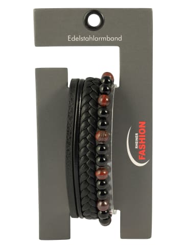 Adeliás Herren Armband – Lederarmband aus Leder mit Tigerauge 23 cm in schwarz