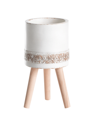 Beliani Outdoor Blumentopf SKIATOS in Weiß/Beige/Braun - (W) 22 x (H) 43 x (L) 22 cm