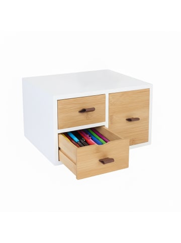 relaxdays Schubladenbox in Weiß/Natur - (B)25 x (H)15 x (T)20 cm