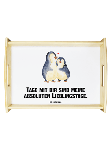 Mr. & Mrs. Panda Serviertablett Pinguin umarmen mit Spruch in Weiß