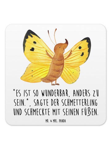 Mr. & Mrs. Panda Bierdeckel Schmetterling Zitronenfalter mit Spruch in Weiß