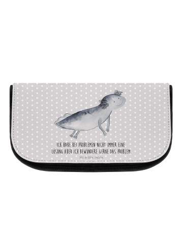 Mr. & Mrs. Panda Kulturtasche Axolotl Schwimmen mit Spruch in Grau Pastell
