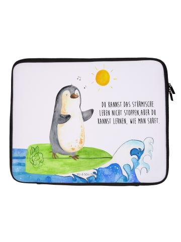 Mr. & Mrs. Panda Notebook Tasche Pinguin Surfer mit Spruch in Weiß